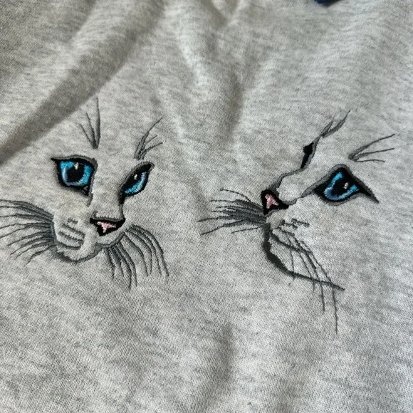 Gray Cat Embroidered Men's Sweater - Picture 2 of 2